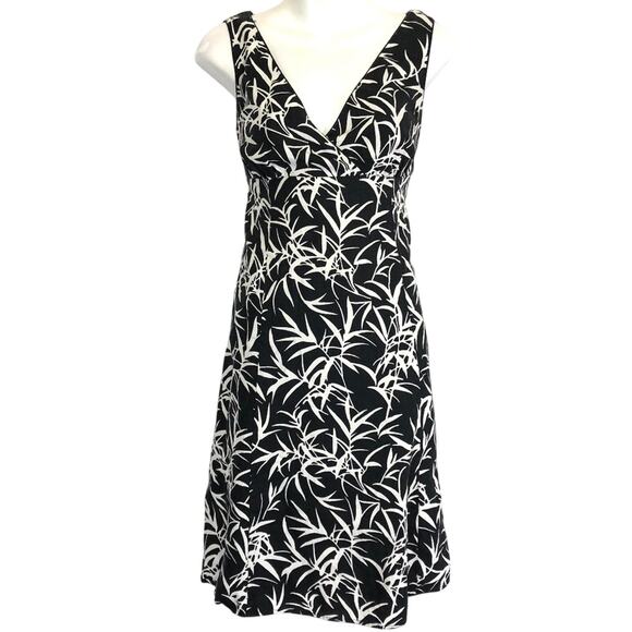 Liz Claiborne Petite Womens White Black 100% Linen Dress V-Neck Babydoll sz 4 - Picture 1 of 8